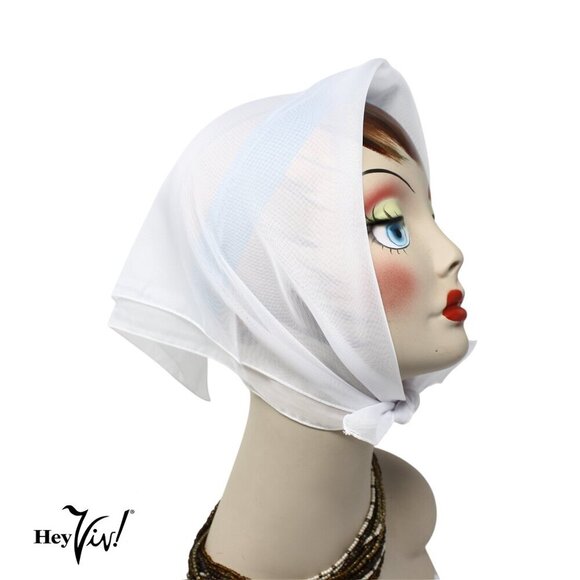 White Sheer Chiffon Scarf 50s Style for Head Neck Costume 21" Square - Hey Viv - Picture 1 of 7